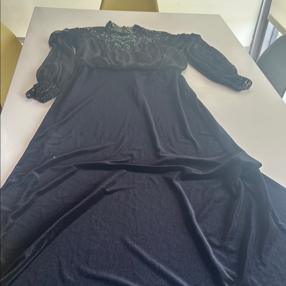 Tadashi Shoji Black Mock Neck Gown with Bishop Sleeves